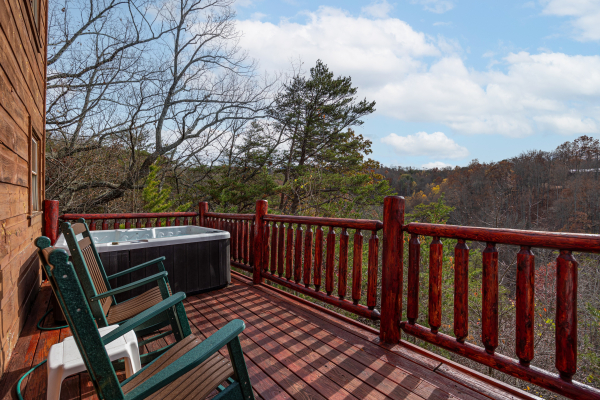 Deck view at Deerly Beloved, a 1 bedroom cabin rental located in Pigeon Forge