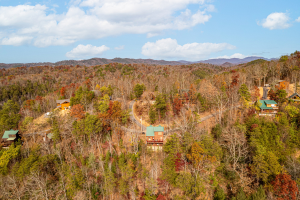 Drone view at Deerly Beloved, a 1 bedroom cabin rental located in Pigeon Forge