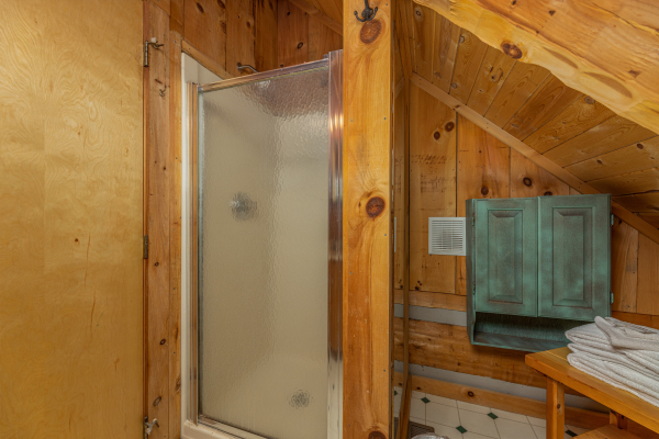 Bathroom with a shower stall at Stellar View, a 1 bedroom cabin rental located in Pigeon Forge