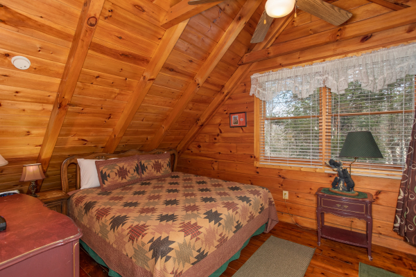 King bedroom in the loft space at Shiloh, a 3 bedroom cabin rental located in Gatlinburg