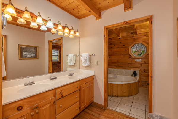 Double vanity at Almost Bearadise, a 4 bedroom cabin rental located in Pigeon Forge