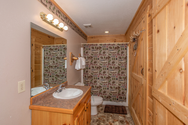 Downstairs bathroom at Bearly in the Mountains, a 5-bedroom cabin rental located in Pigeon Forge