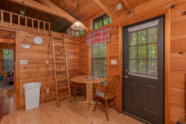 dining room for two with ladder to the loft angel's dream a 1 bedroom cabin rental located in gatlinburg