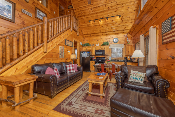Living room with sofa, chair, and ottoman at Dragonfly, a 2 bedroom cabin rental located in Gatlinburg