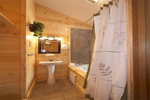 En suite bath with jacuzzi tub at Raccoon's Rest, a 2 bedroom cabin rental located in Pigeon Forge