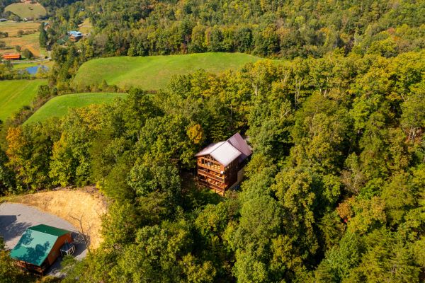 Drone view at The Great Outdoors, a 3 bedroom cabin rental located in Pigeon Forge