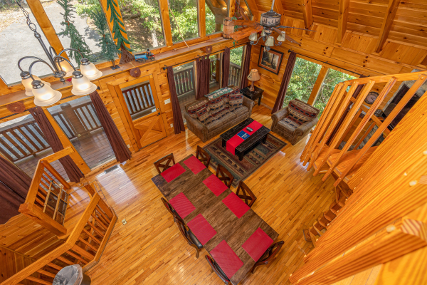 View from upstairs at The Great Outdoors, a 3 bedroom cabin rental located in Pigeon Forge