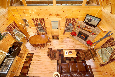 Overhead view of living area at Natural Wonder, a 4 bedroom cabin rental located in Gatlinburg