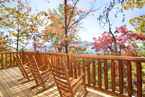 Smoky Mountain view from rocking chairs at Natural Wonder, a 4 bedroom cabin rental located in Gatlinburg