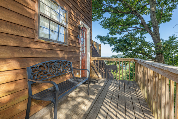 Deck bench at Cozy Mountain View, a 1 bedroom cabin rental located in Pigeon Forge