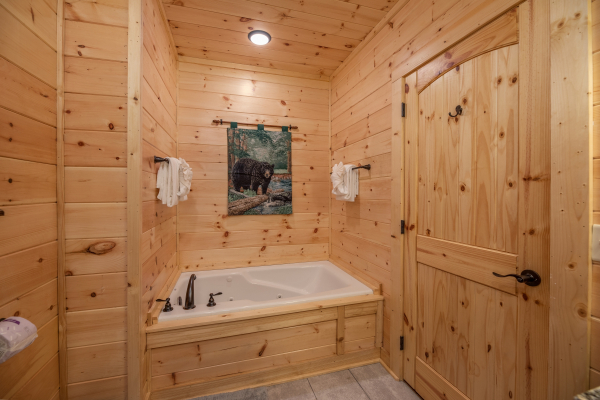 Jacuzzi in a bathroom at Elk Horn Lodge, a 5 bedroom cabin rental located in Gatlinburg
