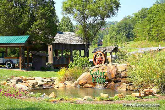 Landscaping of resort entrance at God's Country, a 4-bedroom cabin rental located in Pigeon Forge